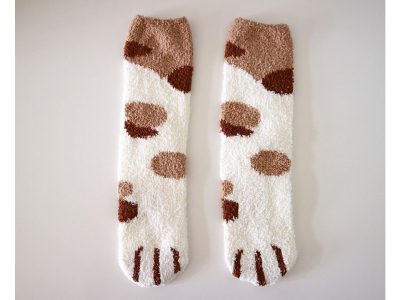 М'які теплі шкарпетки Котячі Лапки білі з рудими плямками
